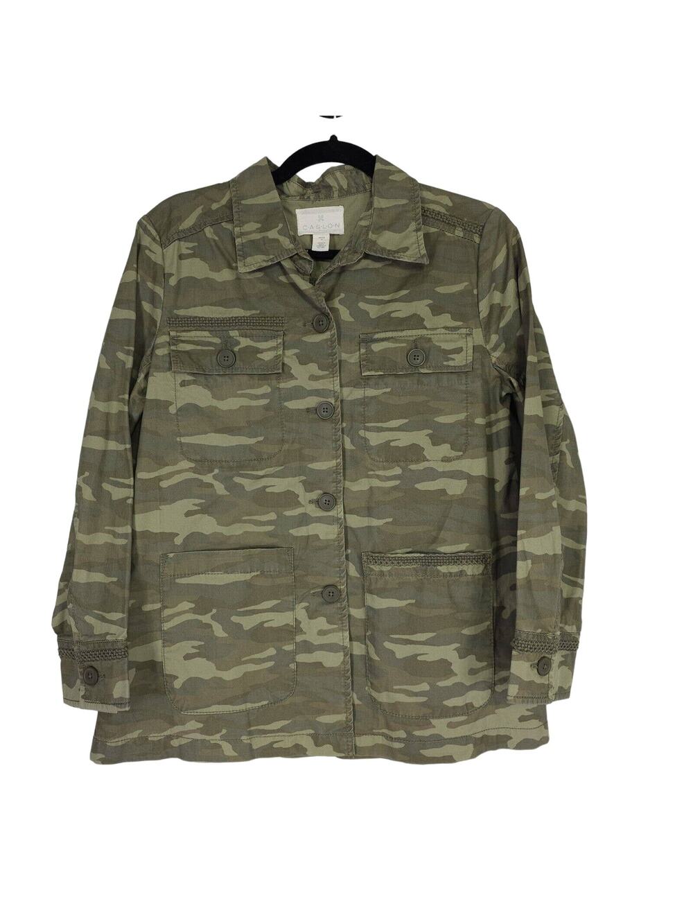 CASLON Womens SP Petite Green Camouflage Button Utility Jacket Shacket Military